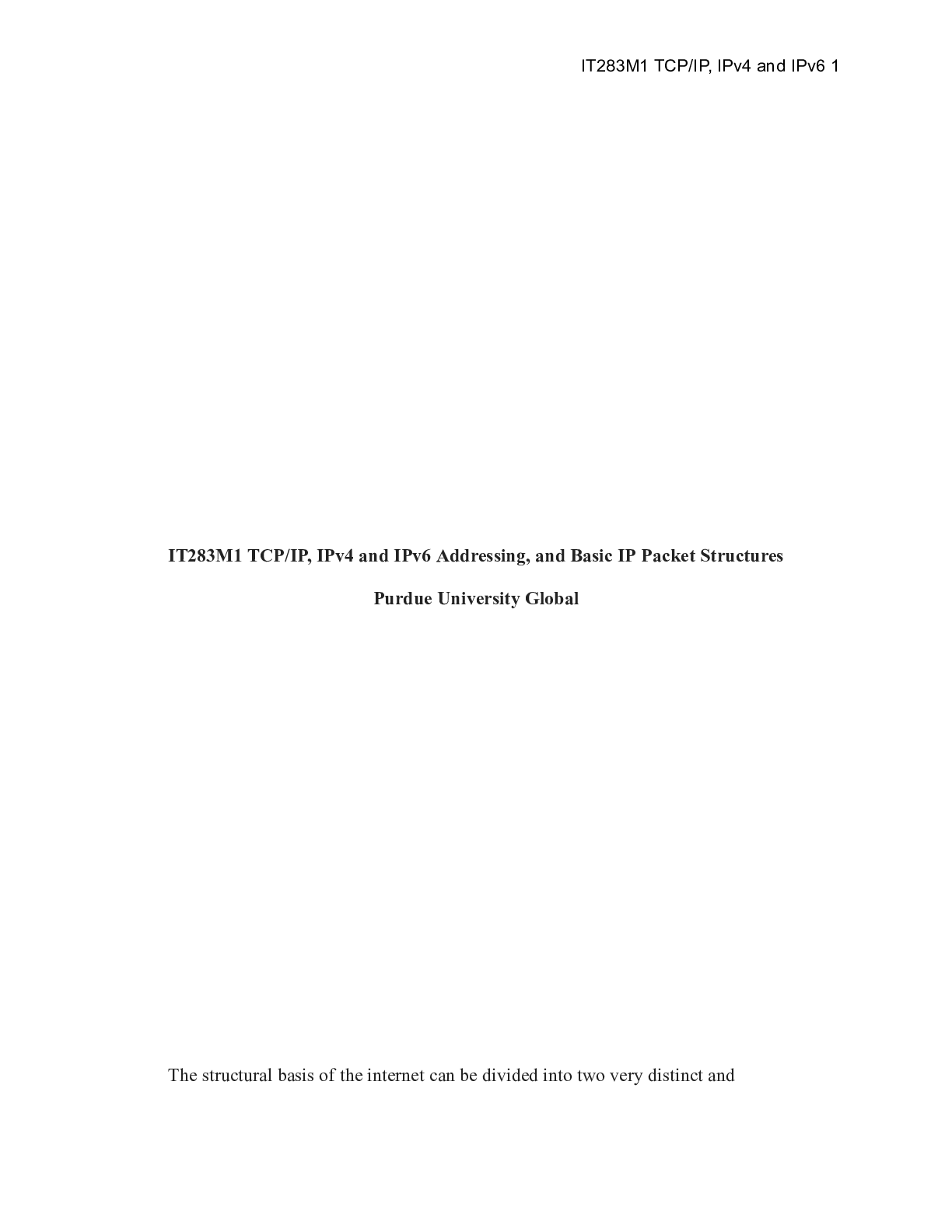 Preview image for IT283M1 TCPIP IPv4 and IPv6 Addressing and Basic IP Packet Structures    IT283M1 TCP/IP, I